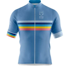 OTSO MEN'S SHORT SLEEVE CYCLING JERSEY STRIPES STEEL BLUE -