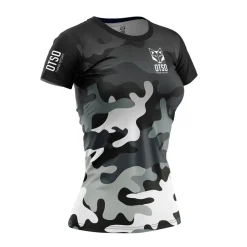 Women OTSO Women's Short Sleeve Shirt Camo Blue -